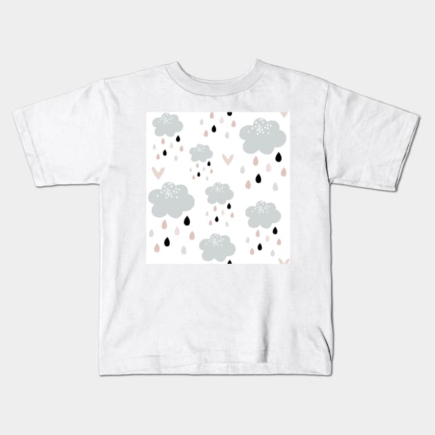 Scandi Rain Clouds - pink Kids T-Shirt by SugarPineDesign